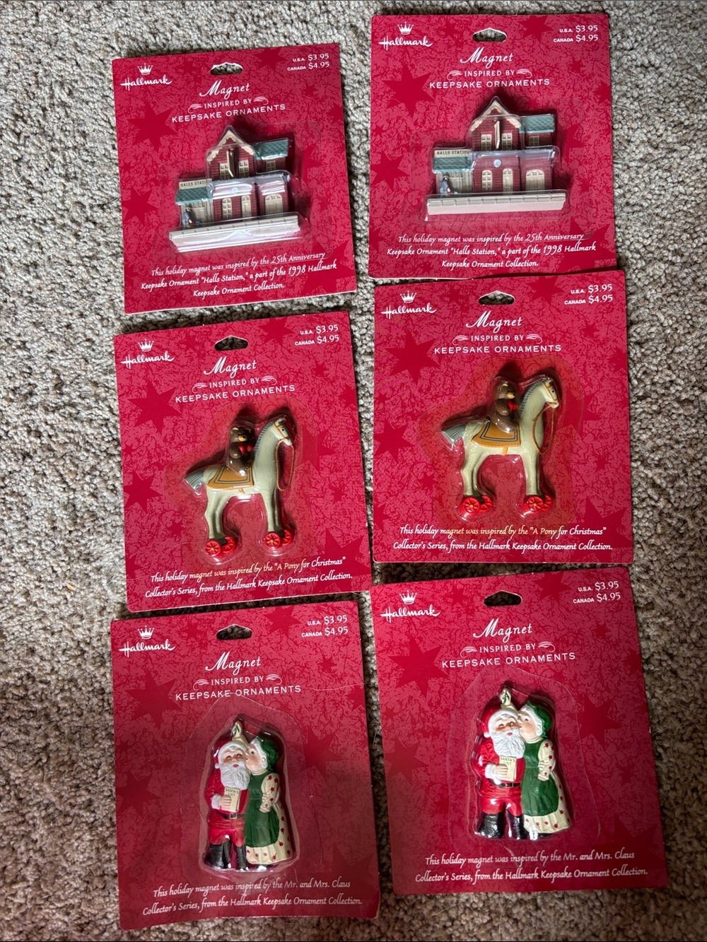 VINTAGE Hallmark Red, Gold and Green Holiday Keepsake Magnets - Set of 6